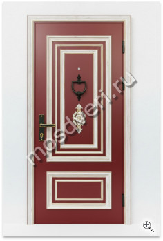 Красная входная дверь в дом с накладным орнаментом - купить от производителя Мосдвери Красная входная дверь в дом с накладным орнаментом